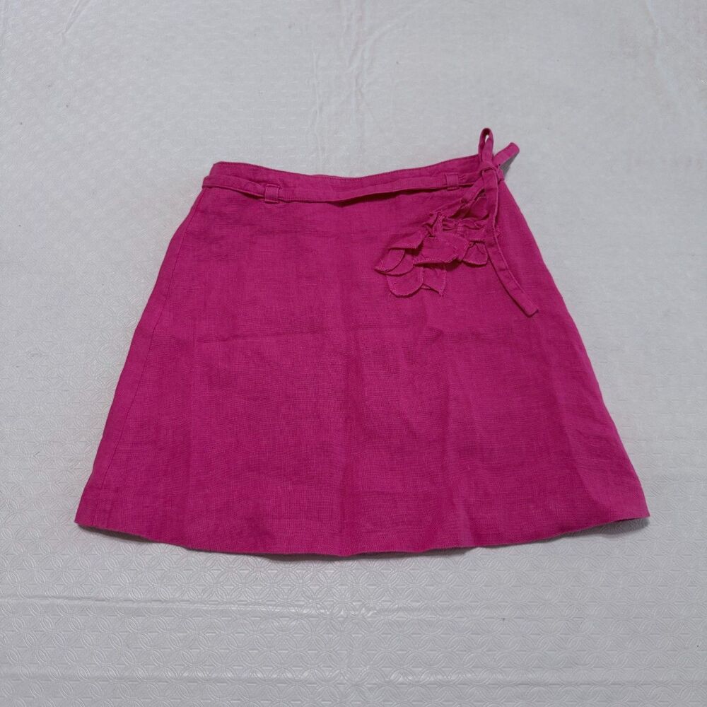 Cacharel Paris Girls Fuchsia Linen Skirt Side Zip Flower Detail Size 6